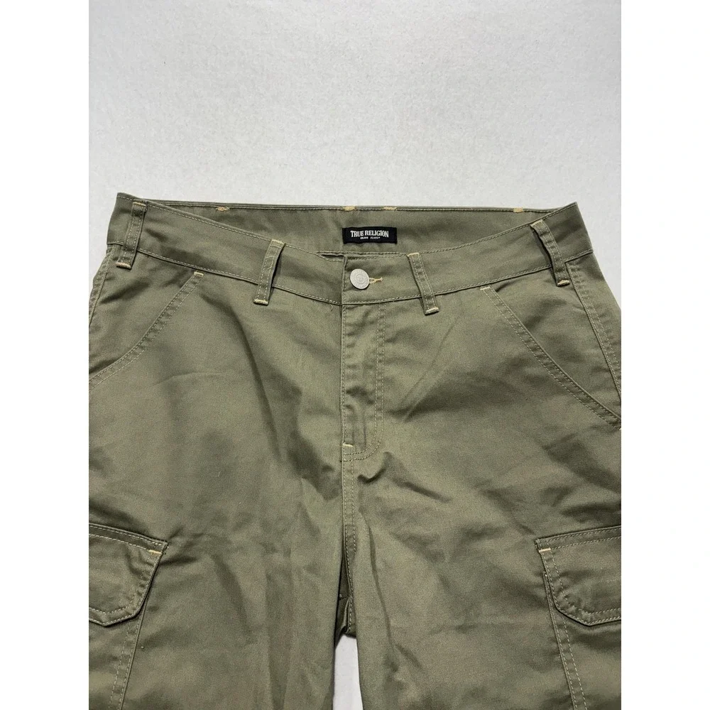 True Religion Mens 32 Green Cargo Shorts Canvas Utility Logo 12in Inseam Outdoor
